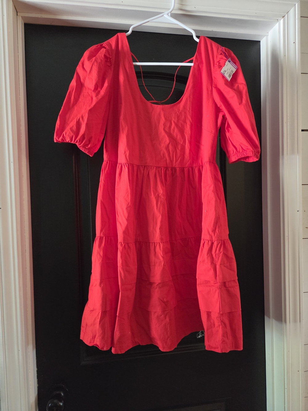 Donna Morgan Girls Bright Red Tiered Dress with Puff Sleeves